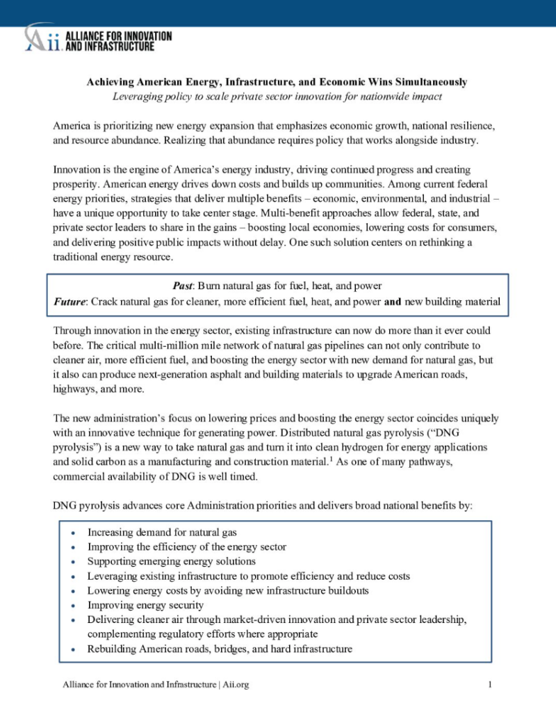 Policy Brief Recommends Innovation-Forward Energy Strategy – Demonstrates Case for Support Through a Promising Hydrogen Technology