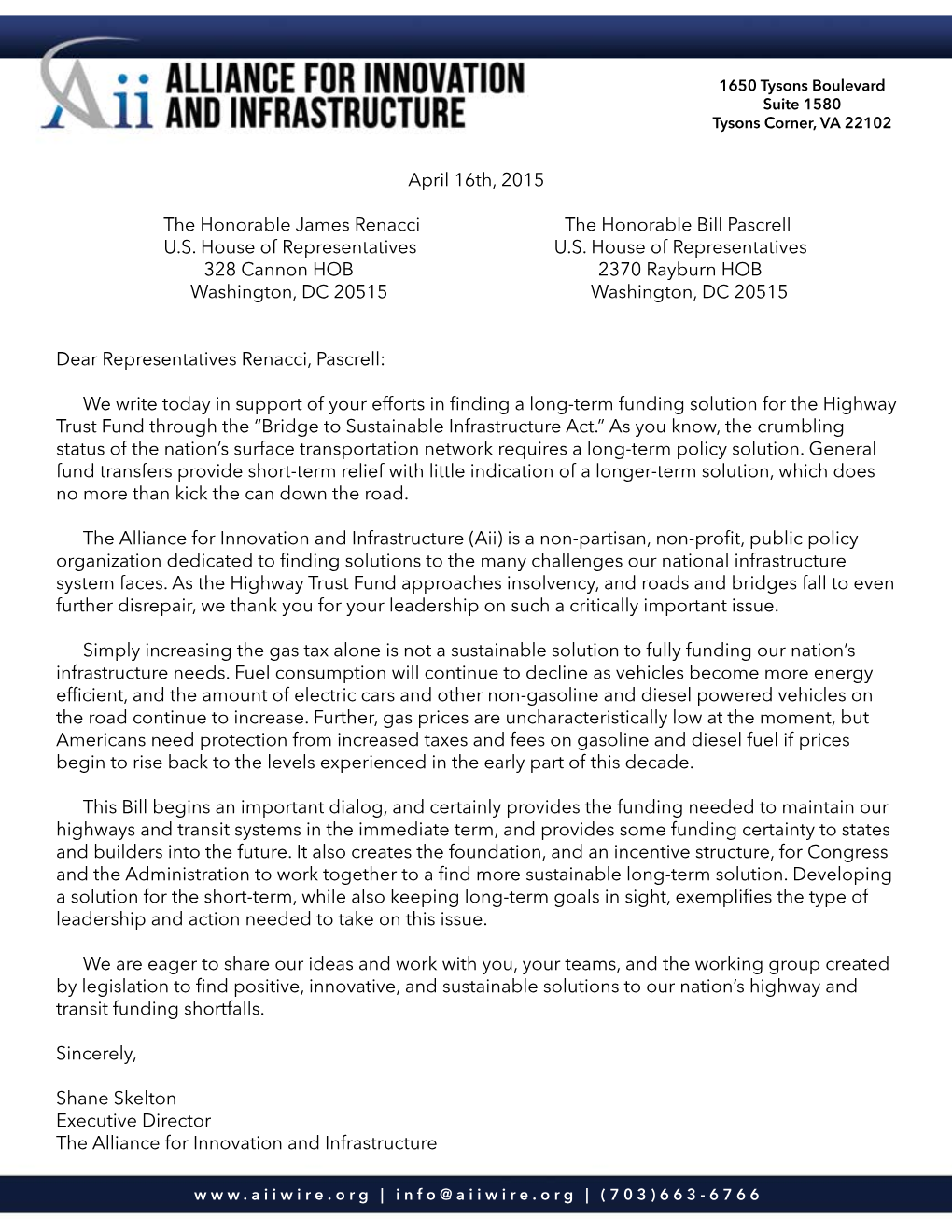 bridgesustainableinfrastructureact Aii Letter of Support for the Bridge to Sustainable Infrastructure Act